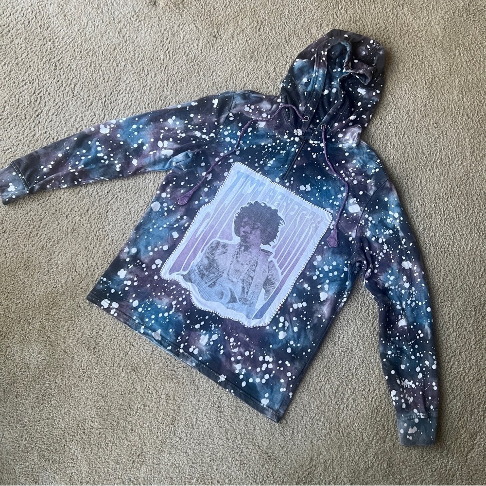 Jimi Hendrix Upcycled Purple Haze Inspired Hoodie Unique 1 of a Kind Tie Dye - Picture 4 of 16